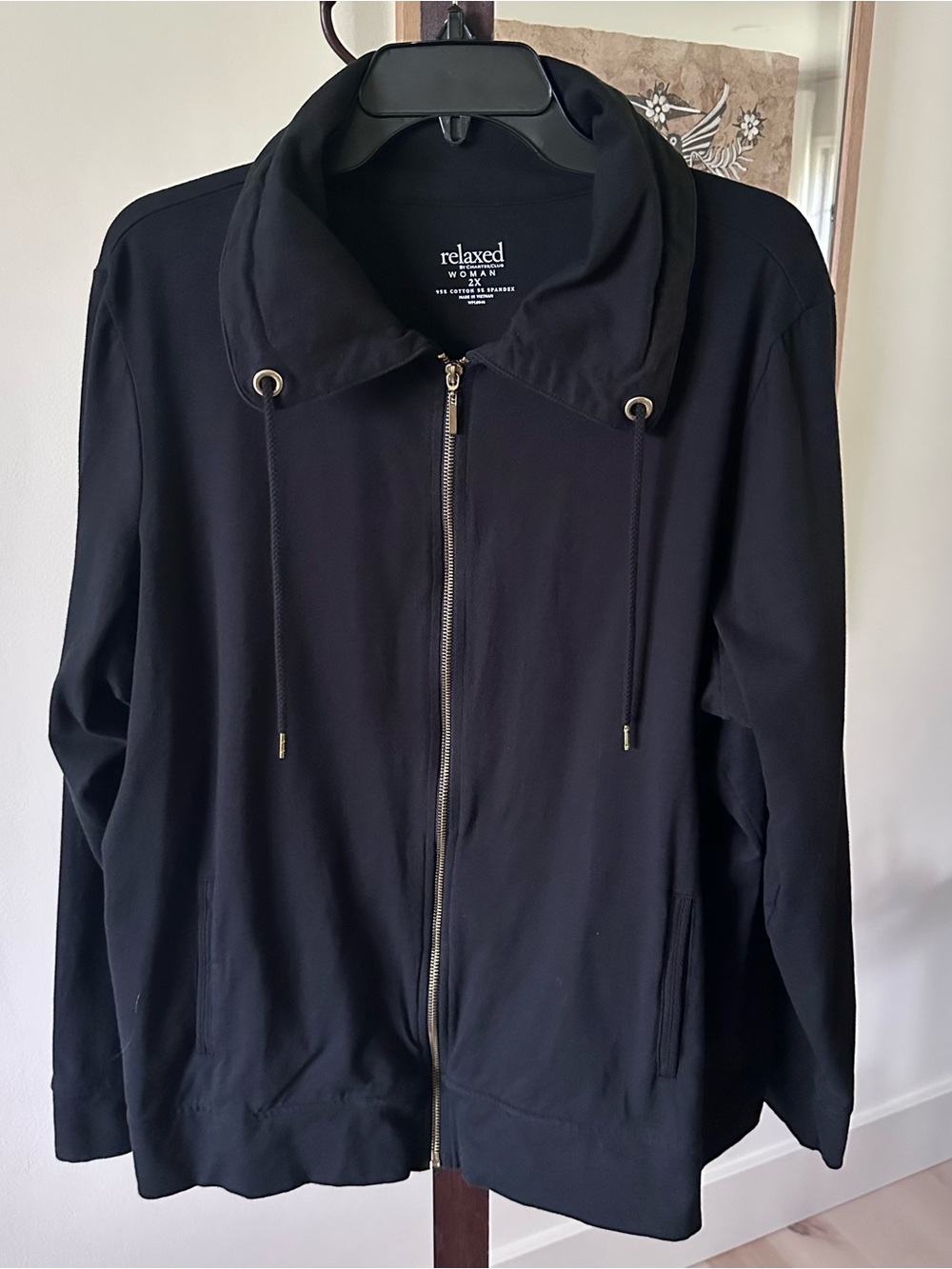 Relaxed Woman by Charter Club Black Zip-Up Jacket
